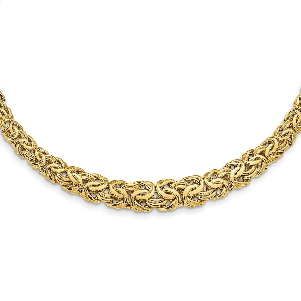 10mm 14K Yellow Gold Graduated Byzantine Chain Necklace, 17.25 Inch