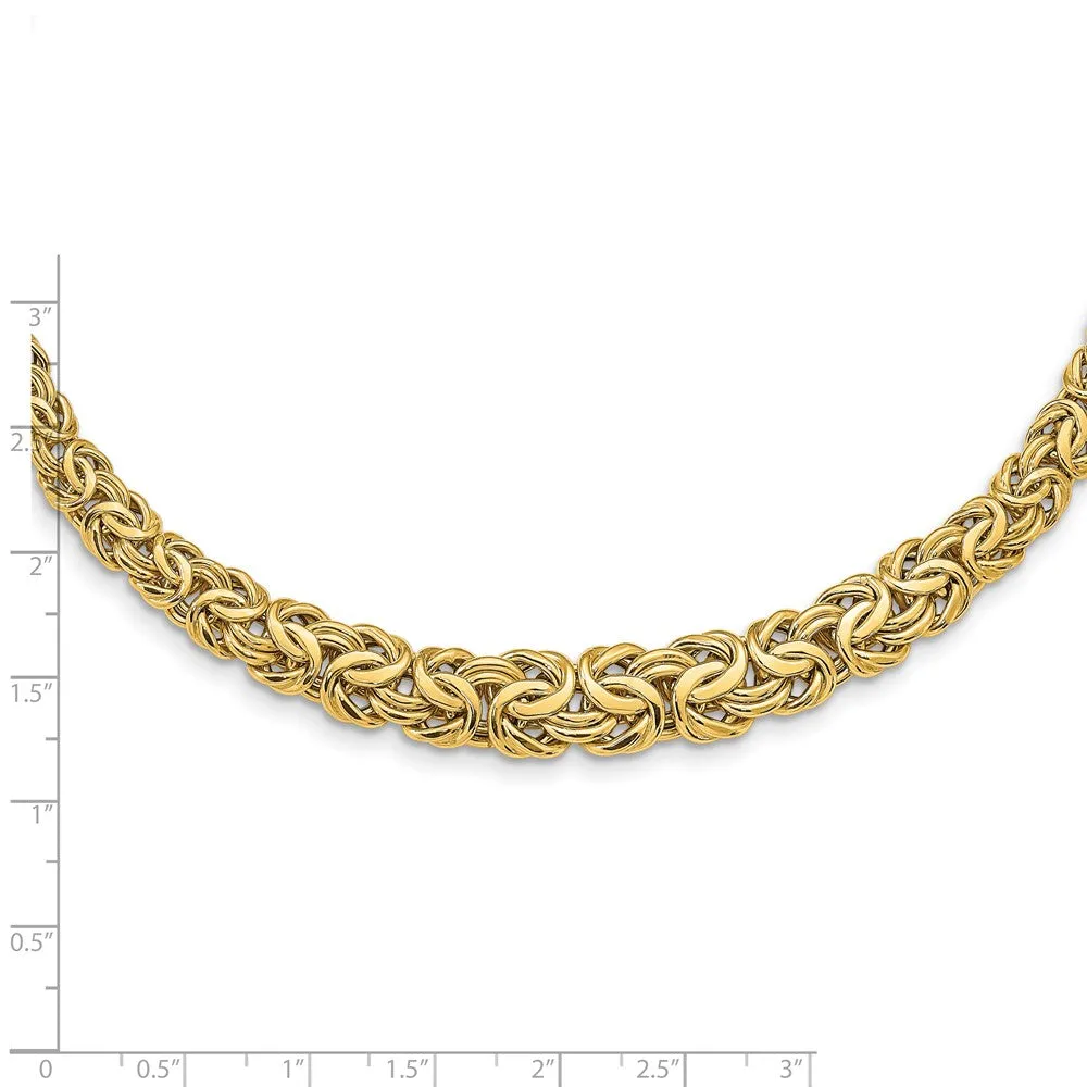 10mm 14K Yellow Gold Graduated Byzantine Chain Necklace, 17.25 Inch