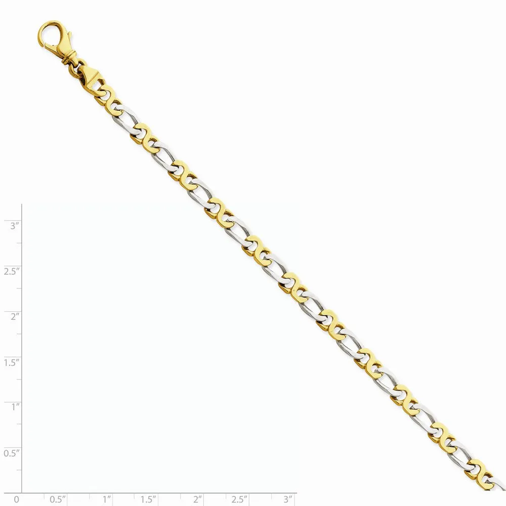 14K White & Yellow Gold, 4.8mm Fancy Link Chain Bracelet, 8 Inch