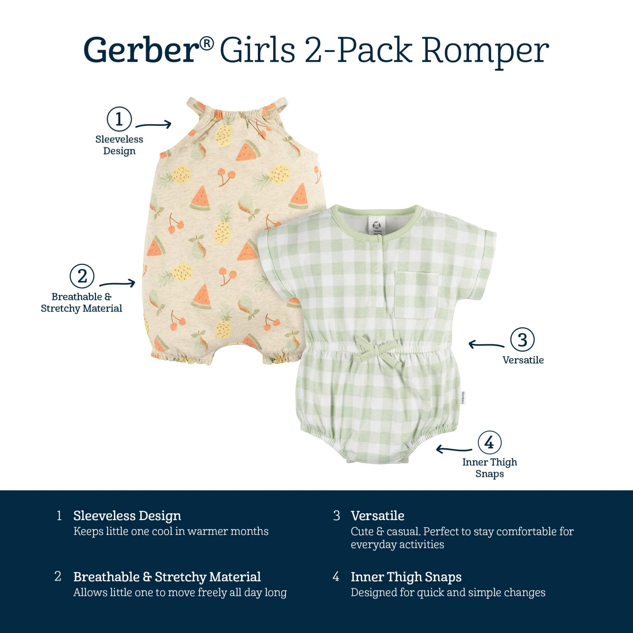 2-Pack Baby Girls Fruit Rompers