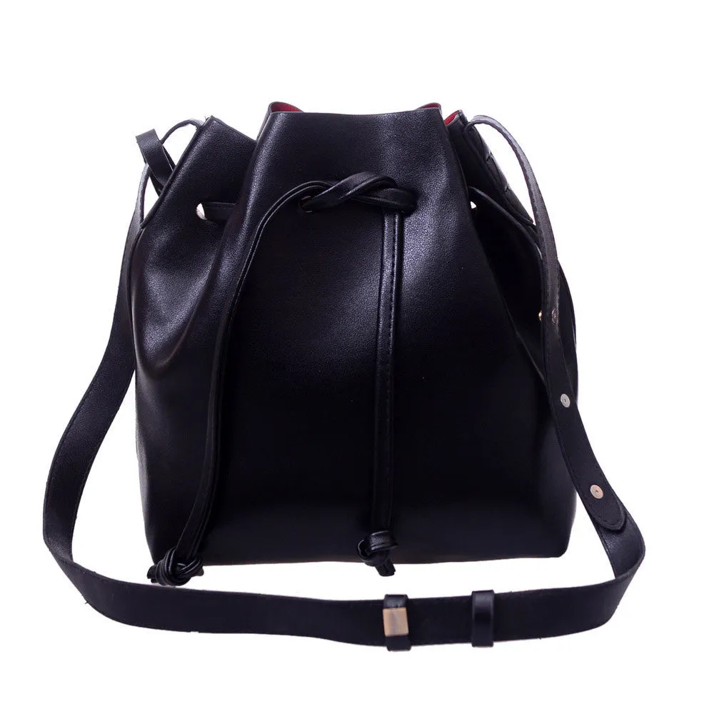 2PC Women's Handbags Luxury Shoulder Bags Bucket Designer Hand Bags For Women Black Bags Ladies Rivet Bolsa