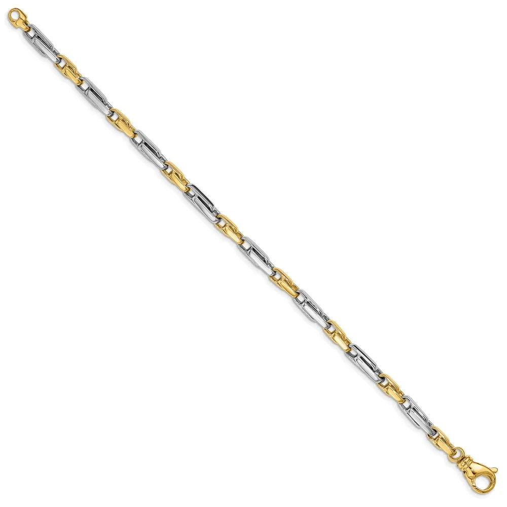 5mm 14K Two Tone Gold Solid Fancy Link Chain Bracelet, 8 Inch