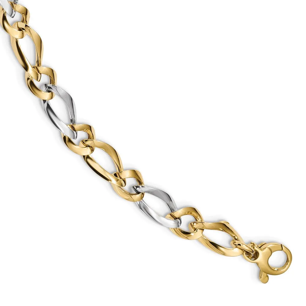 7.25mm 14K Two Tone Gold Hollow Polished Link Chain Necklace, 17.5 In