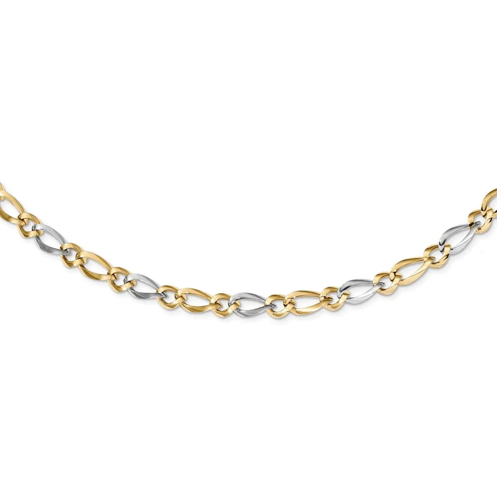 7.25mm 14K Two Tone Gold Hollow Polished Link Chain Necklace, 17.5 In