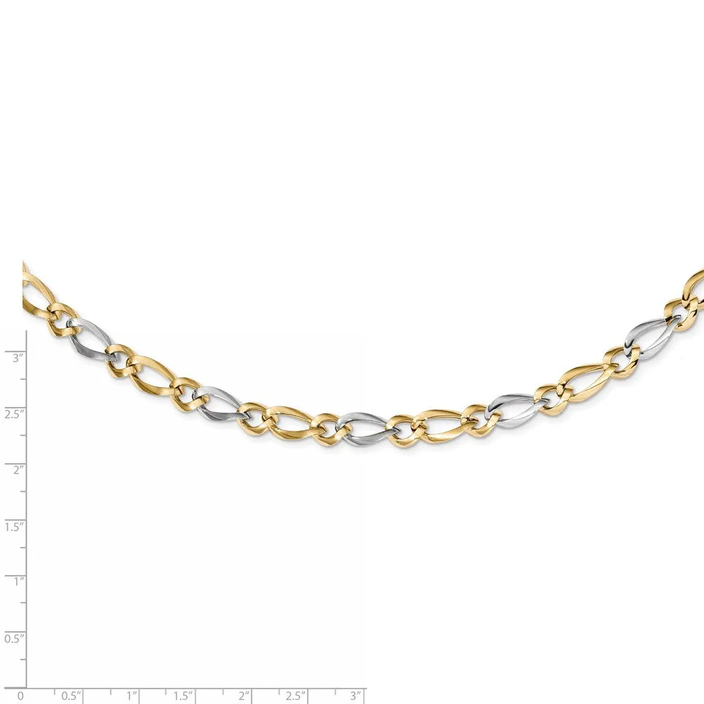 7.25mm 14K Two Tone Gold Hollow Polished Link Chain Necklace, 17.5 In