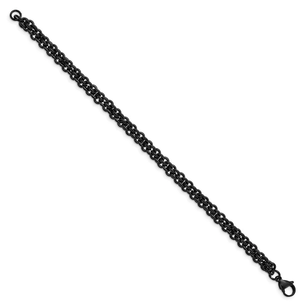 7mm Black Plated Stainless Steel Fancy Link Chain Bracelet, 9 inch