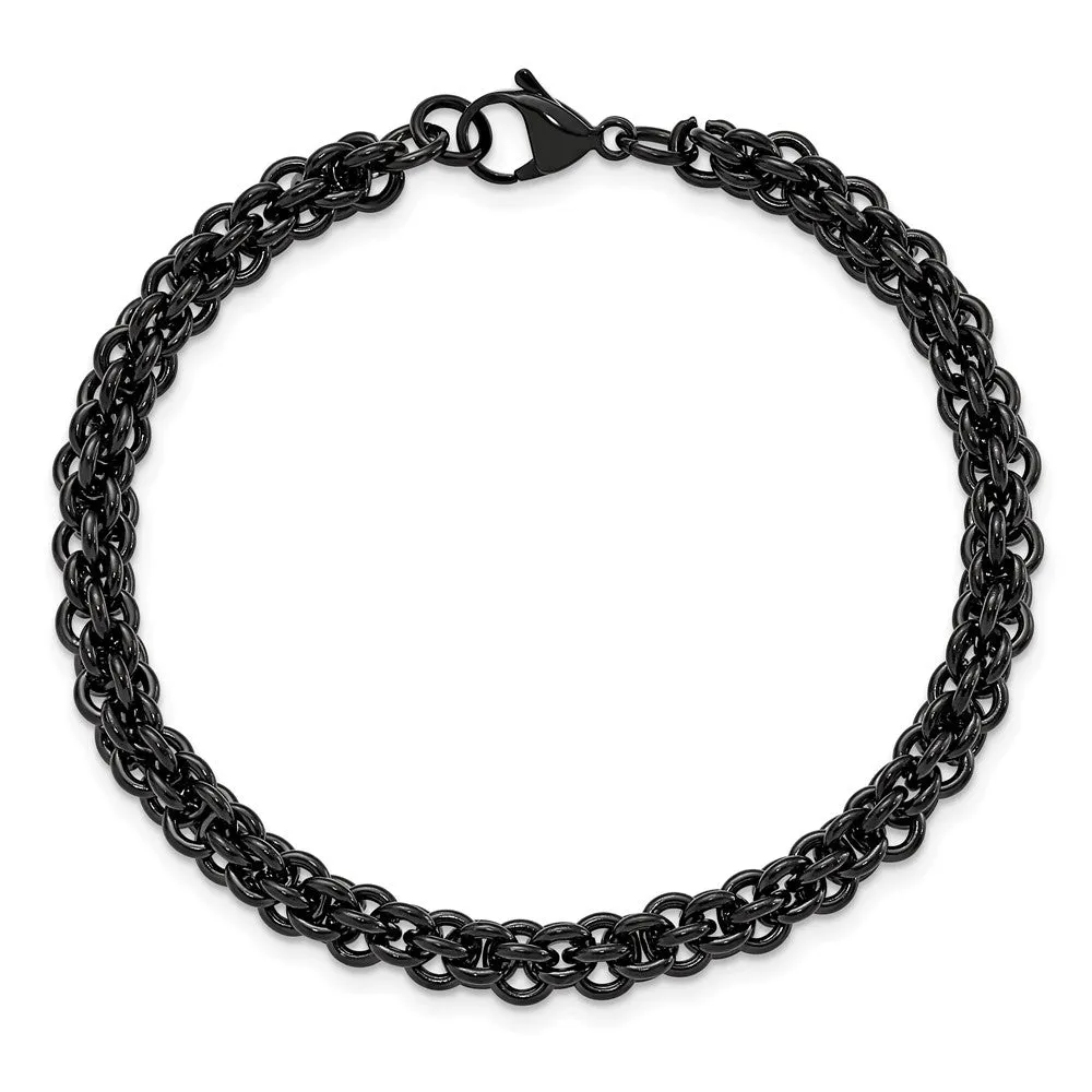 7mm Black Plated Stainless Steel Fancy Link Chain Bracelet, 9 inch