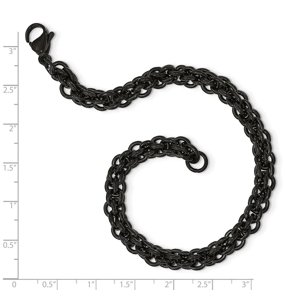 7mm Black Plated Stainless Steel Fancy Link Chain Bracelet, 9 inch