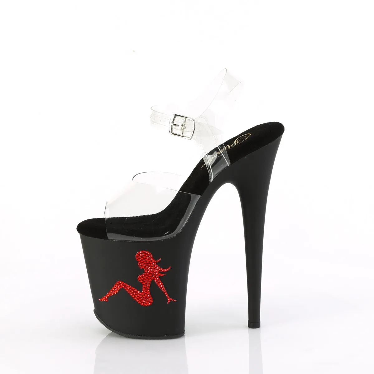 8 Inch Heel FLAMINGO-808TGRS Clear Black Red