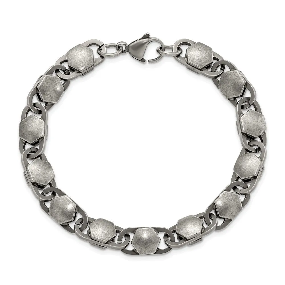 8.5mm Stainless Steel Antiqued Fancy Cable Chain Bracelet, 8.25 Inch