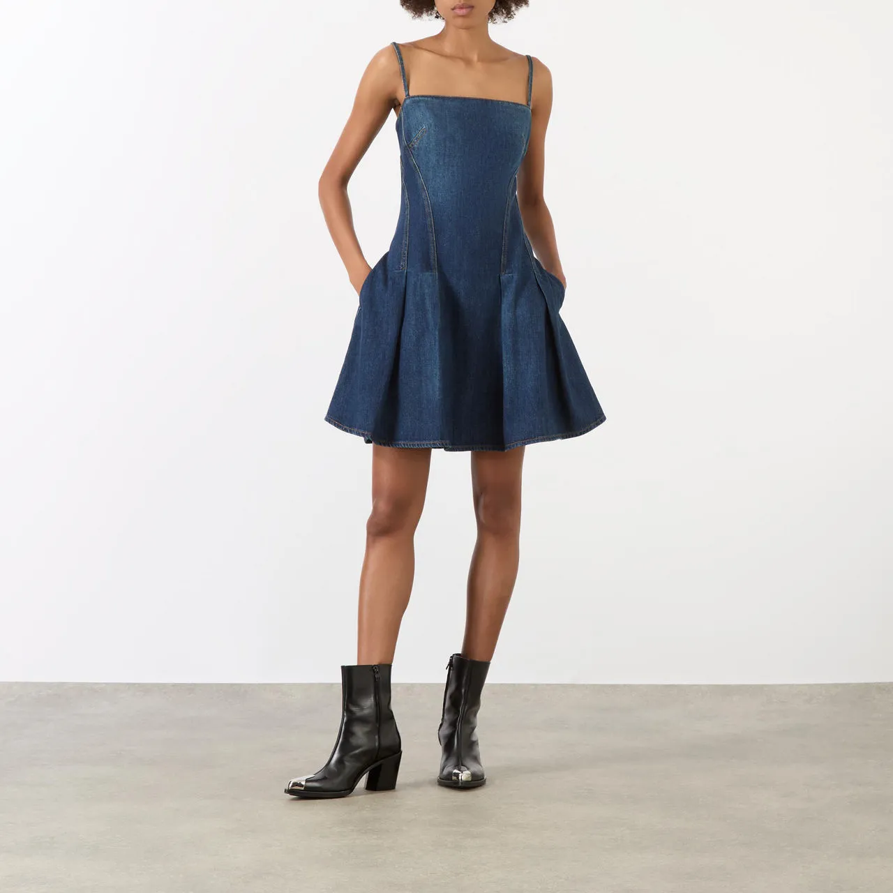 ALEXANDER MCQUEEN Denim Pleated Mini Dress - Blue