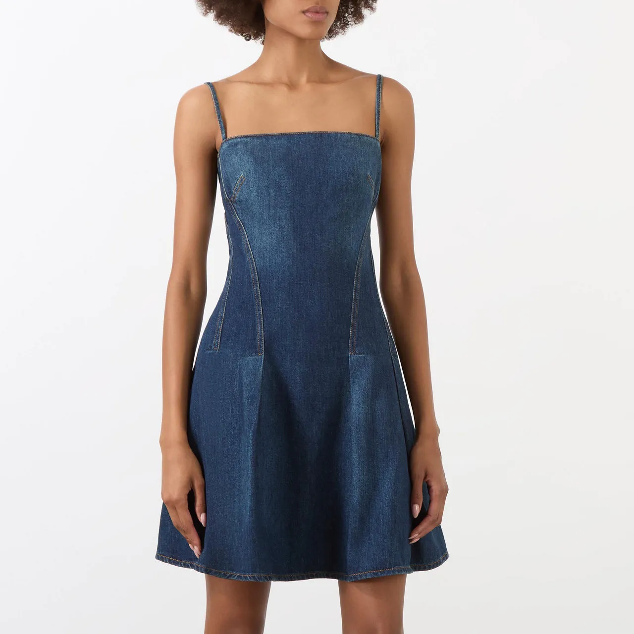 ALEXANDER MCQUEEN Denim Pleated Mini Dress - Blue