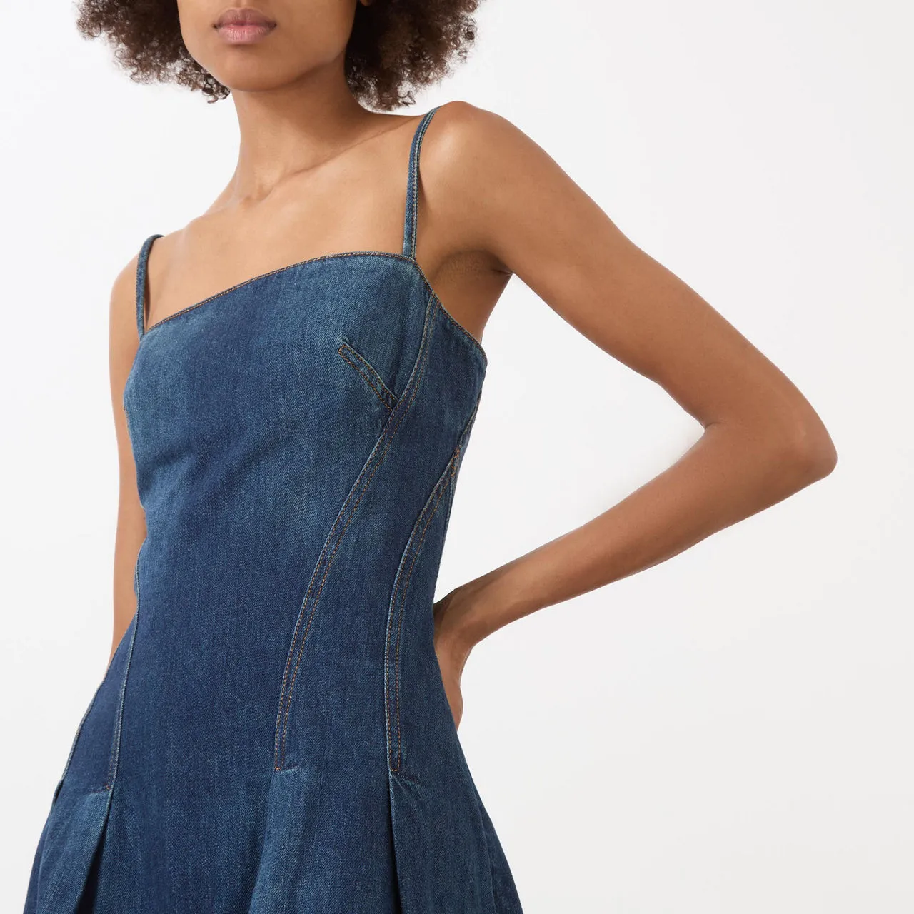 ALEXANDER MCQUEEN Denim Pleated Mini Dress - Blue