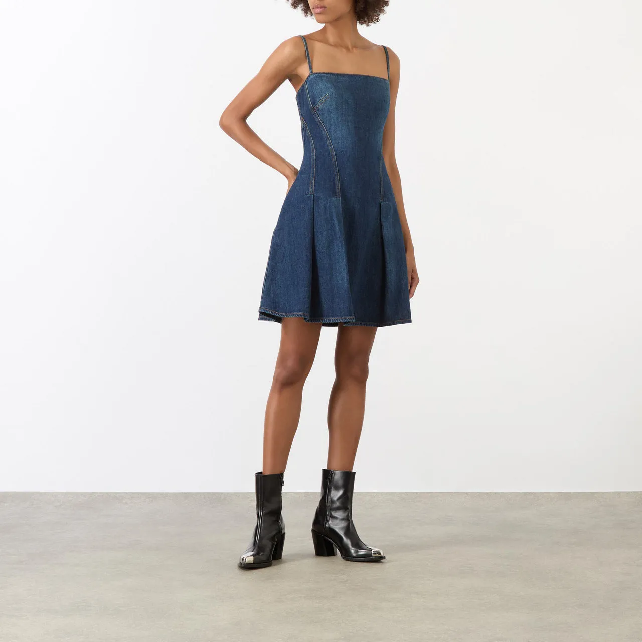 ALEXANDER MCQUEEN Denim Pleated Mini Dress - Blue