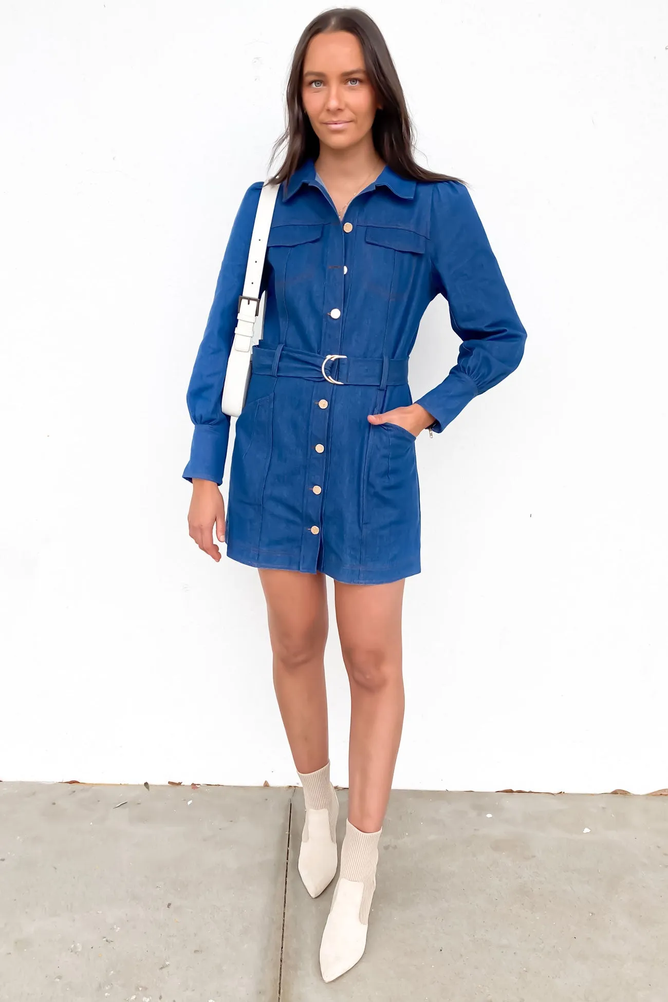 Amelia Denim Mini Dress Mid Blue