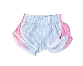 Athletic Shorts - Blue and Pink Stripes with Pink Sides