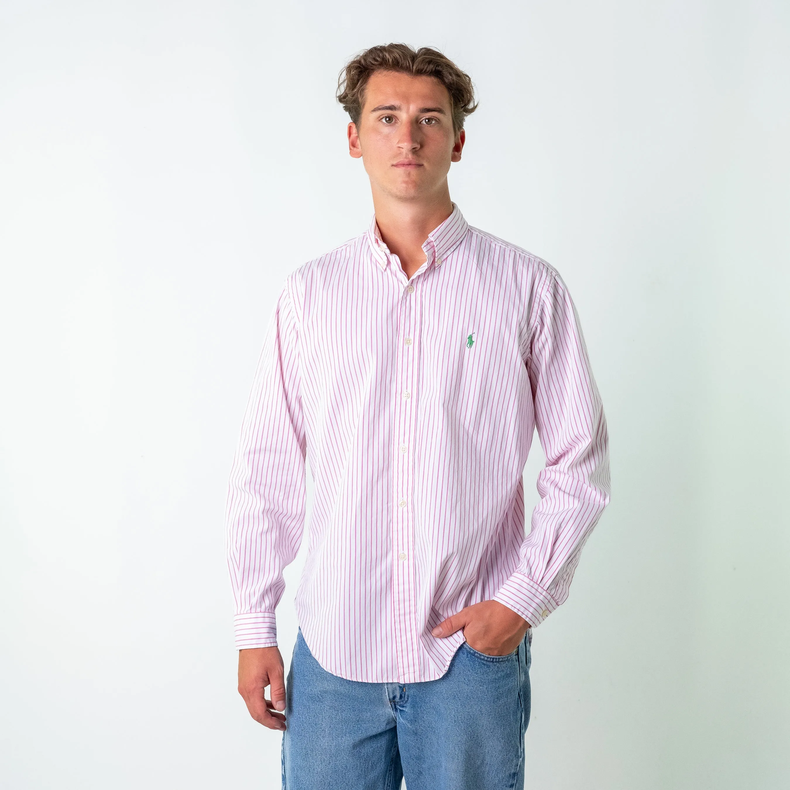 Baby Pink 90s Polo Ralph Lauren Classic Fit Longsleeve Casual Shirt (L)