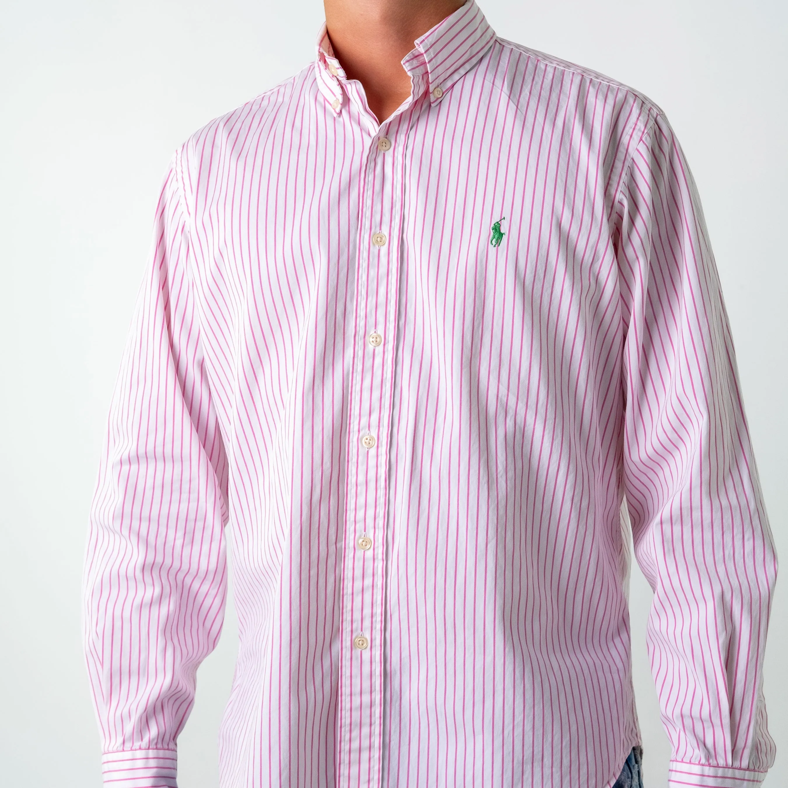 Baby Pink 90s Polo Ralph Lauren Classic Fit Longsleeve Casual Shirt (L)