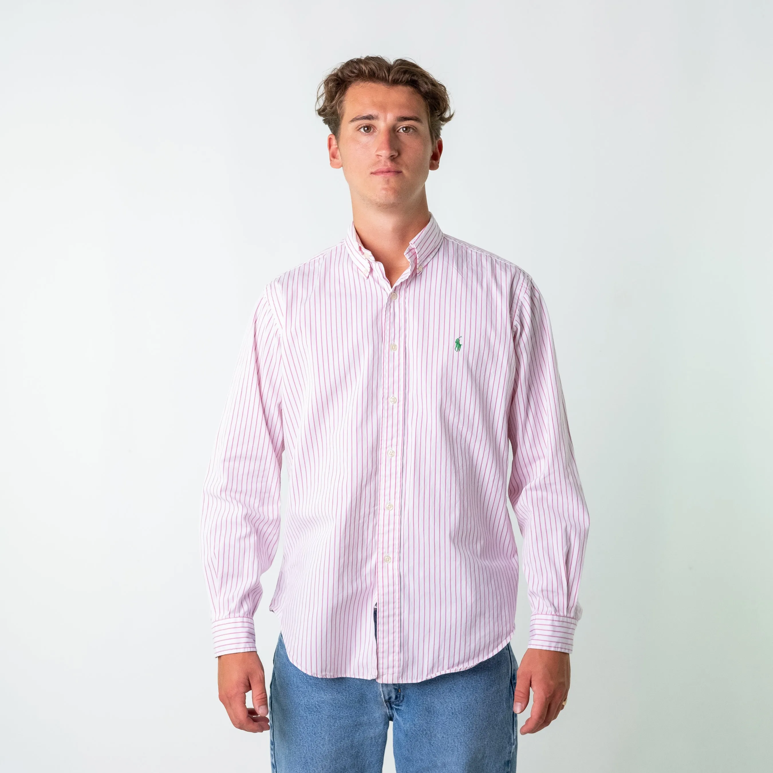 Baby Pink 90s Polo Ralph Lauren Classic Fit Longsleeve Casual Shirt (L)