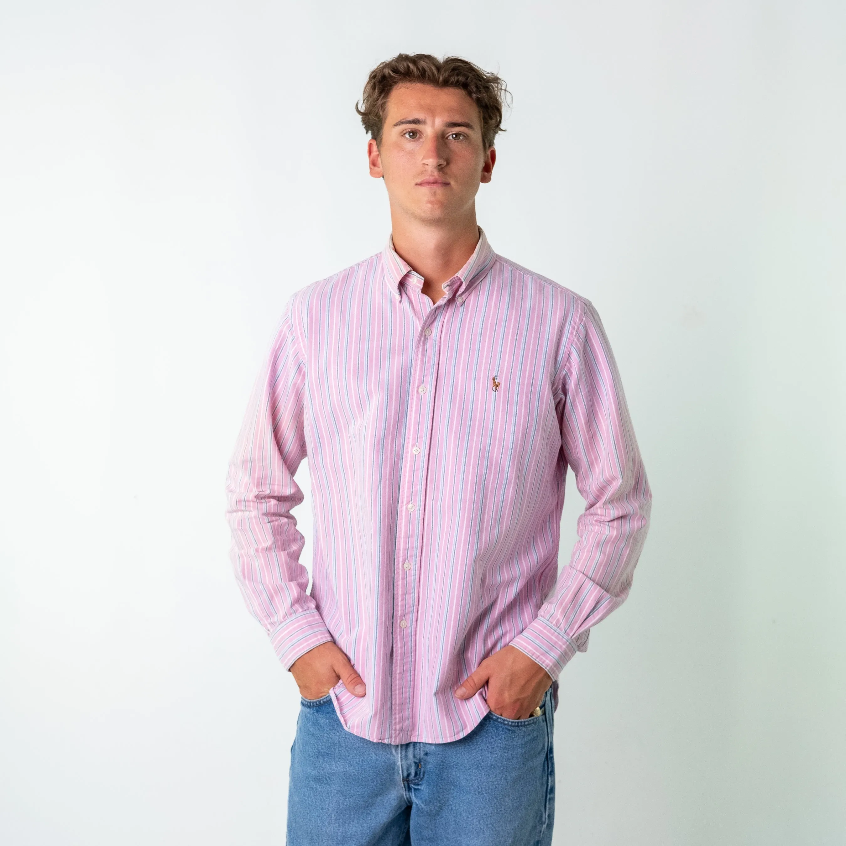 Baby Pink 90s Polo Ralph Lauren Longsleeve Casual Shirt (L)