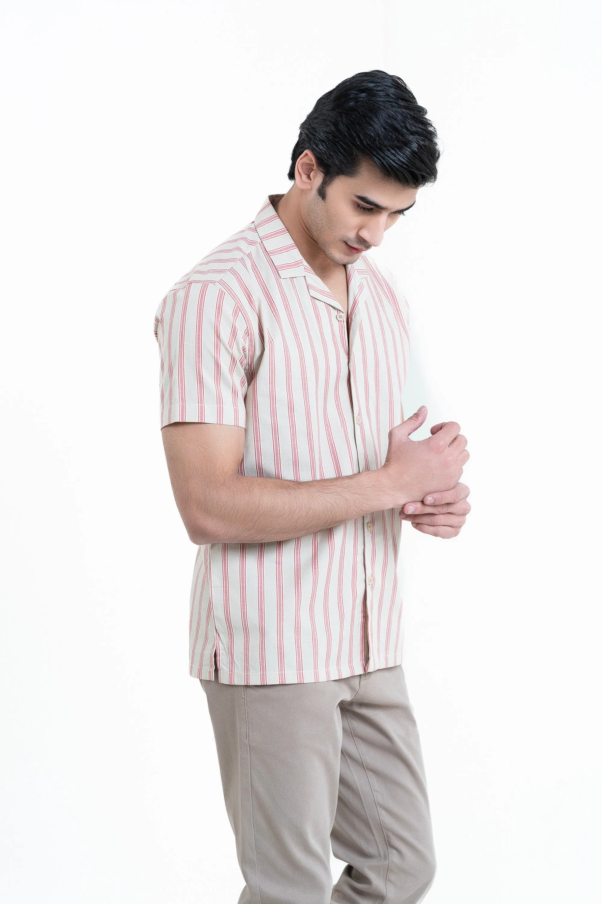 Beige Half Sleeves Casual Shirt