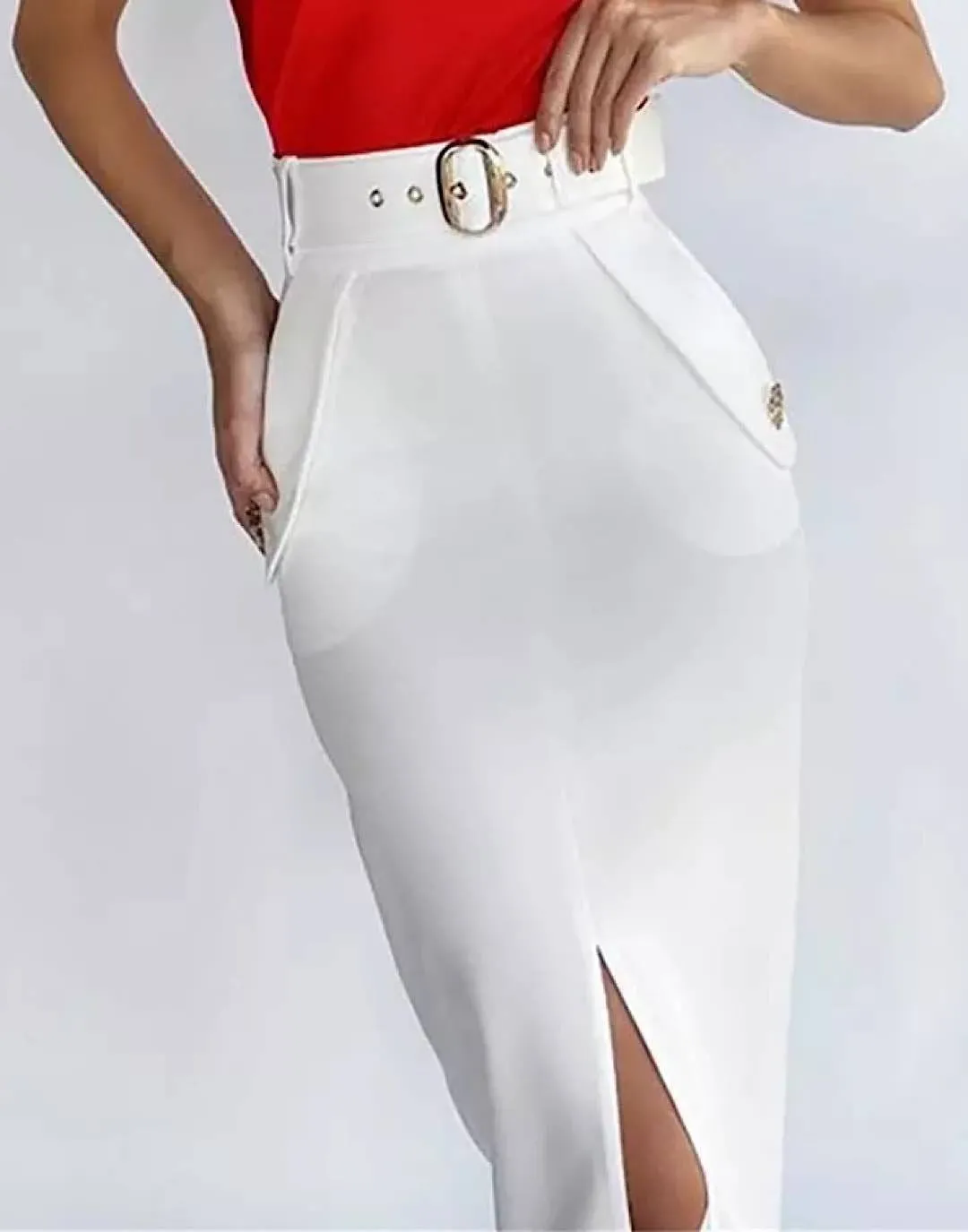 Belted Slit Bandage Midi Skirt