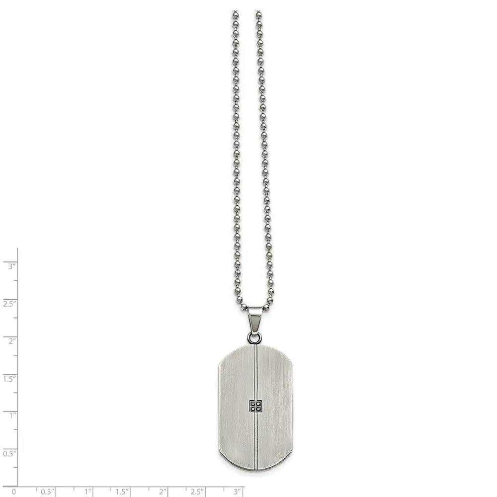 Black Diamond Antiqued Matte Dog Tag Stainless Steel Necklace, 22 Inch