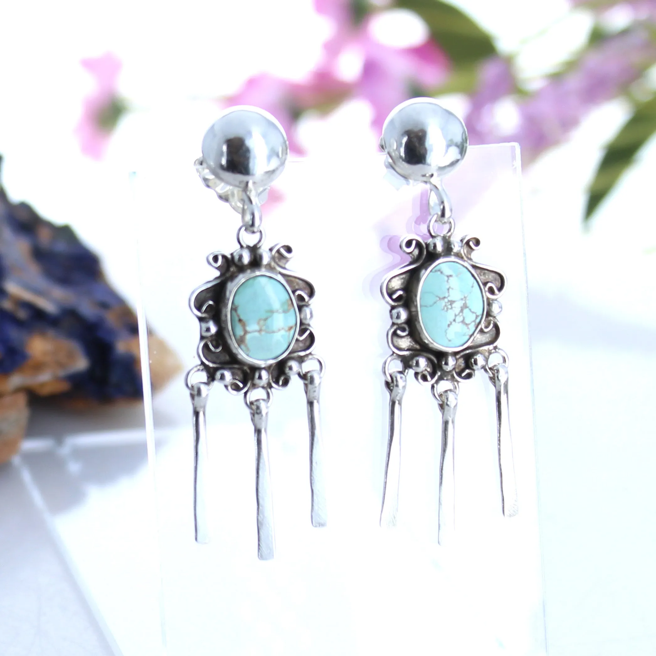 Blue Carico Lake Turquoise Earrings Scroll Design Dangle