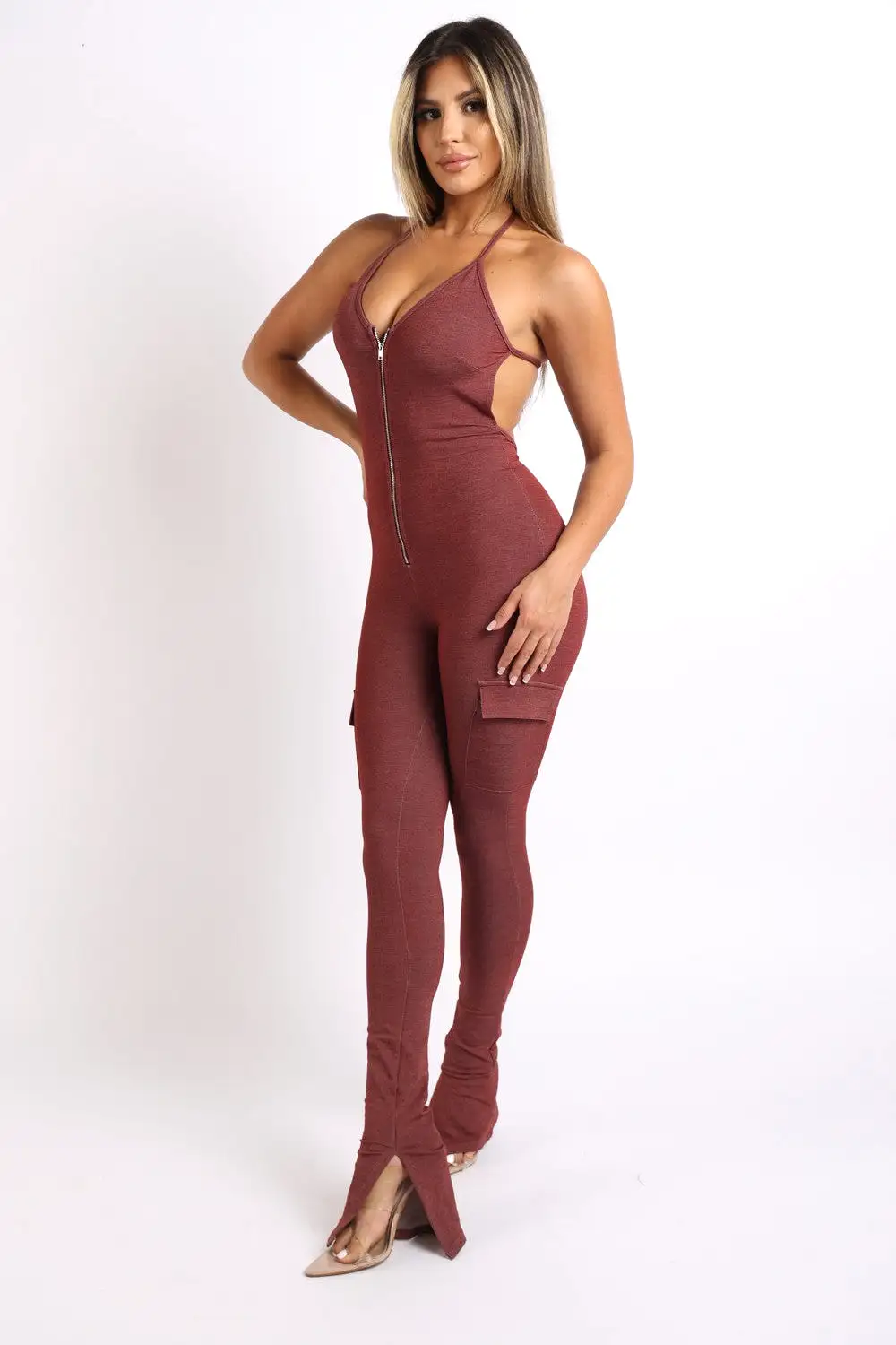 Cargo pocket halter jumpsuit