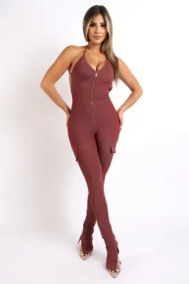 Cargo pocket halter jumpsuit