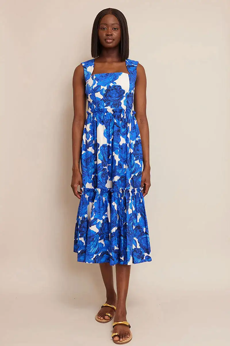 Claire Dress - Floral Garden Blue