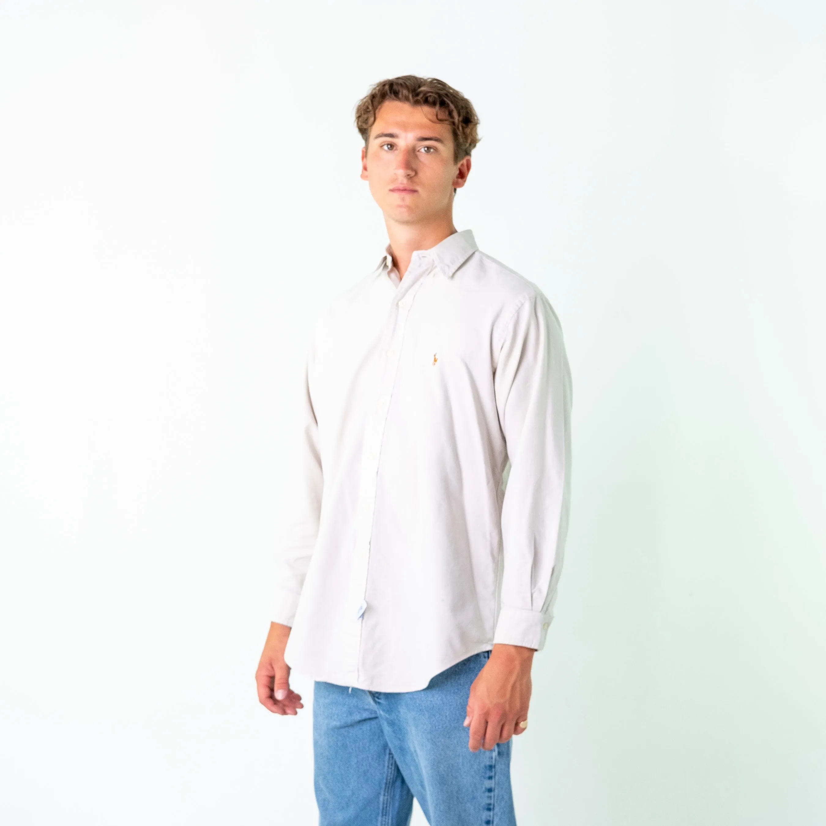 Cream 90s Polo Ralph Lauren Longsleeve Casual Shirt (L)