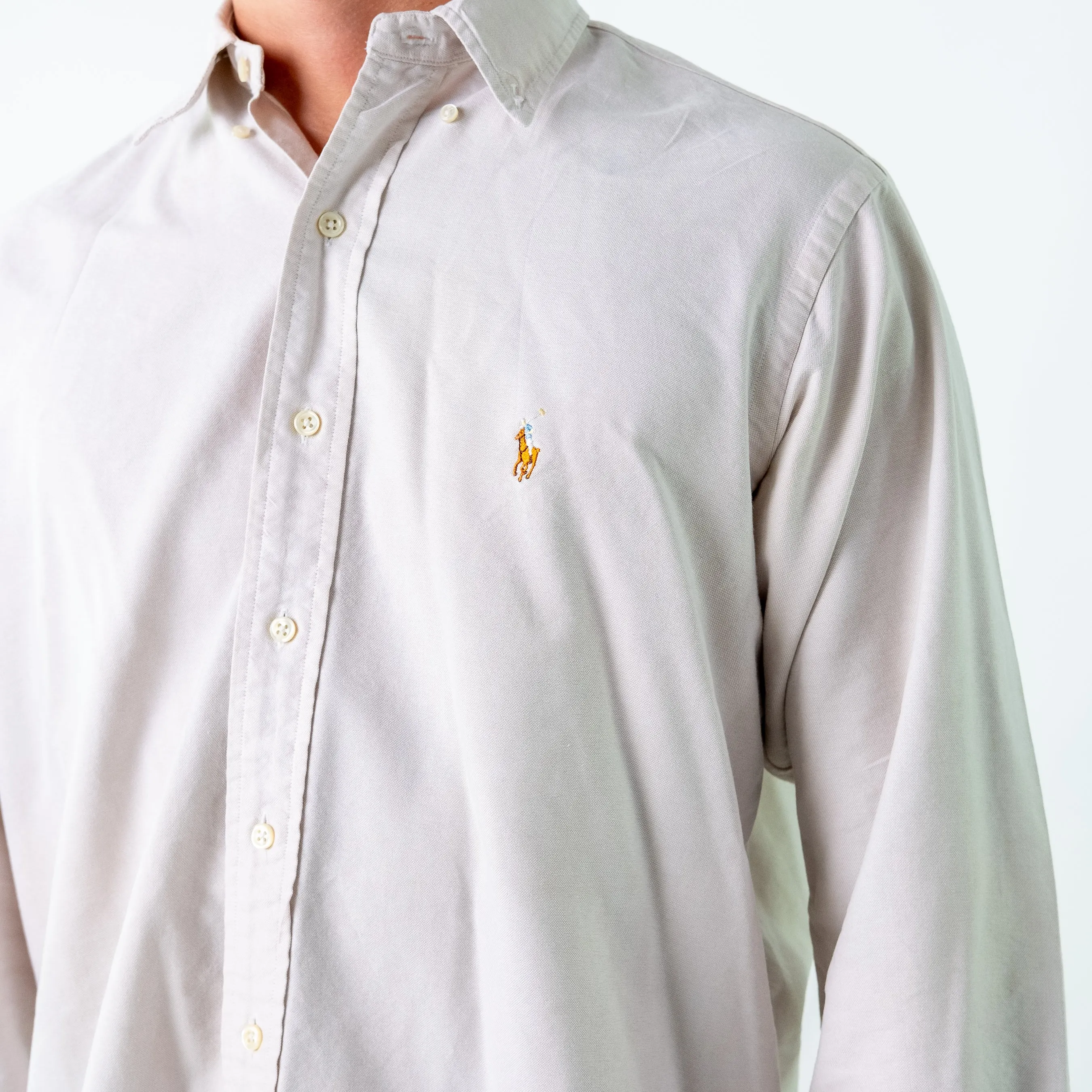 Cream 90s Polo Ralph Lauren Longsleeve Casual Shirt (L)