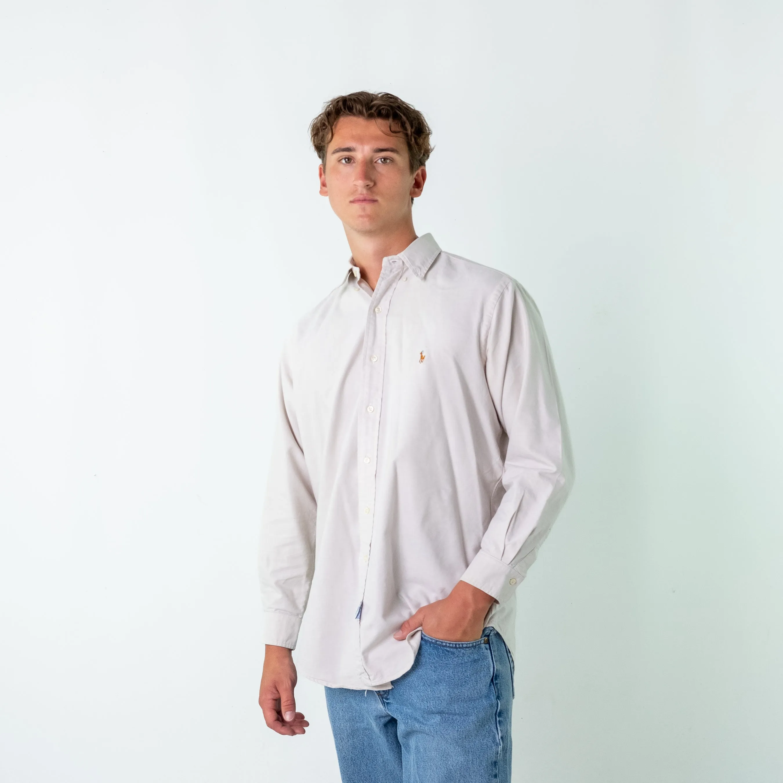 Cream 90s Polo Ralph Lauren Longsleeve Casual Shirt (L)