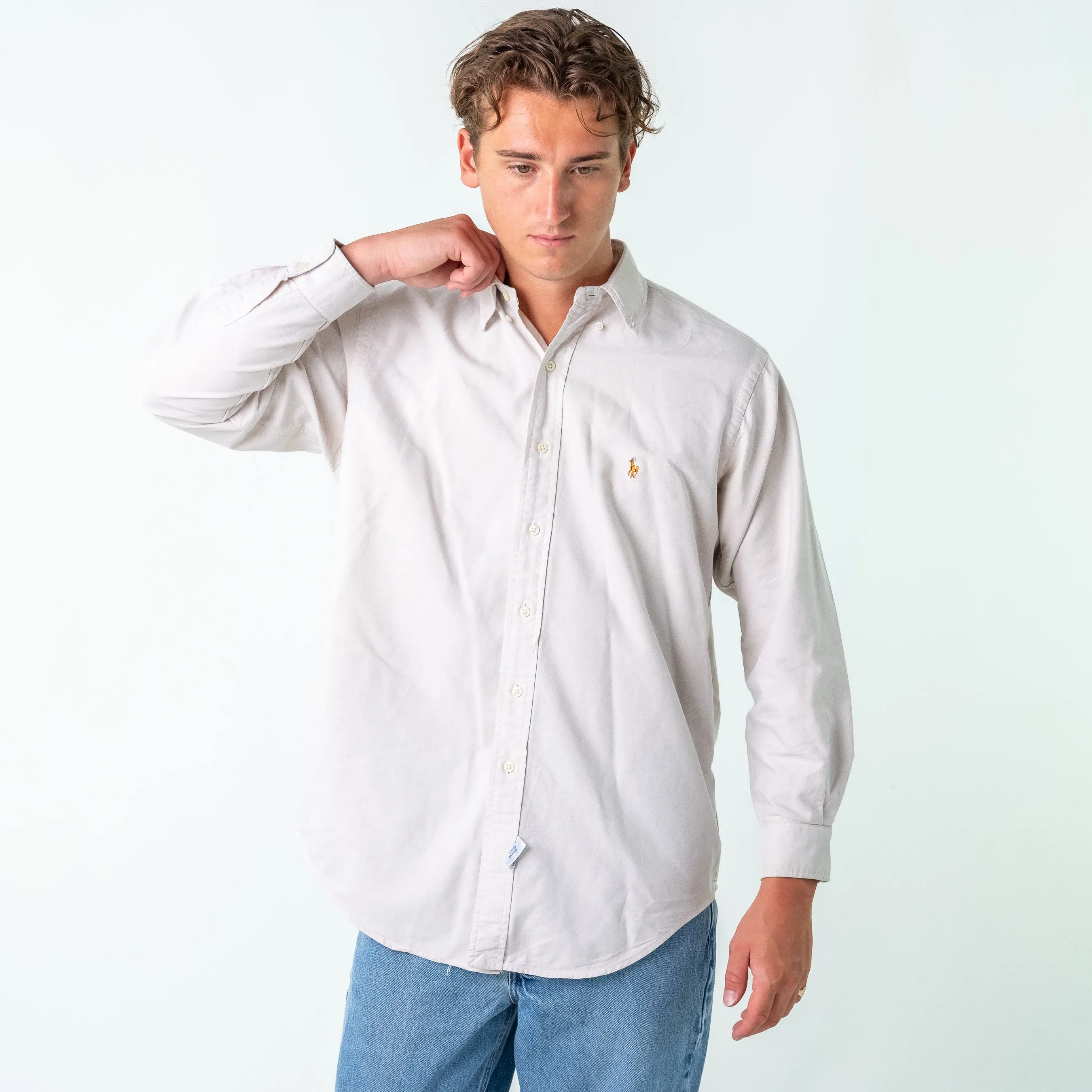 Cream 90s Polo Ralph Lauren Longsleeve Casual Shirt (L)