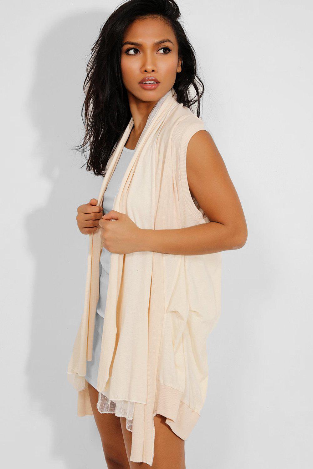 Cream Dobby Mesh Insert Open Front Ribbed Cardigan