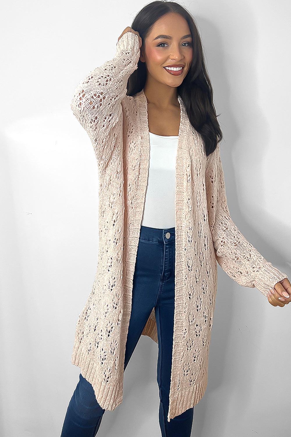 Crochet Knit Open Front Cardigan