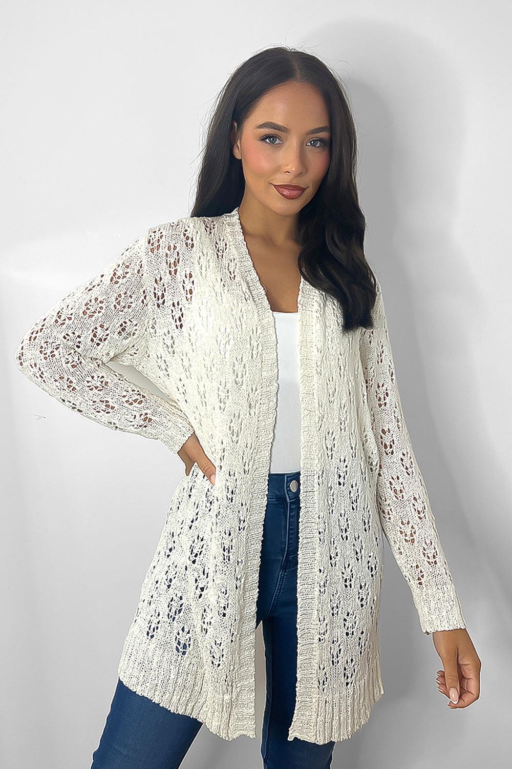 Crochet Knit Open Front Cardigan