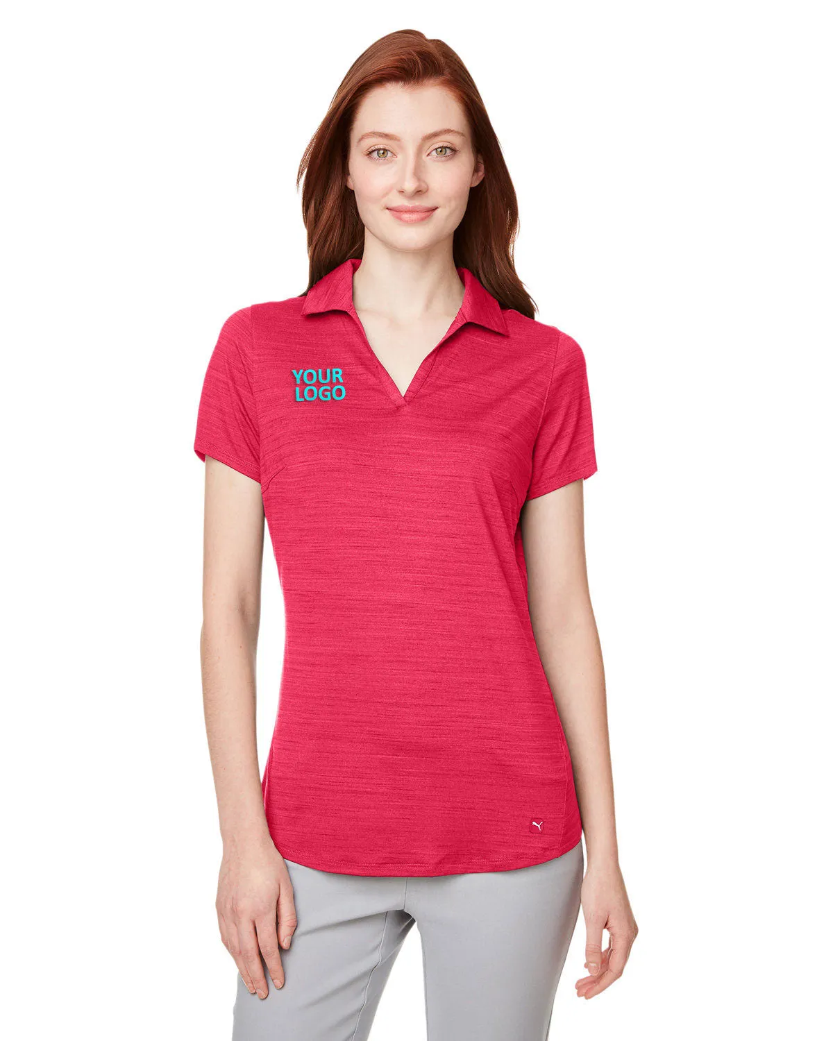 Custom Puma Ladies Cloudspun Free Polo, Teaberry Heather