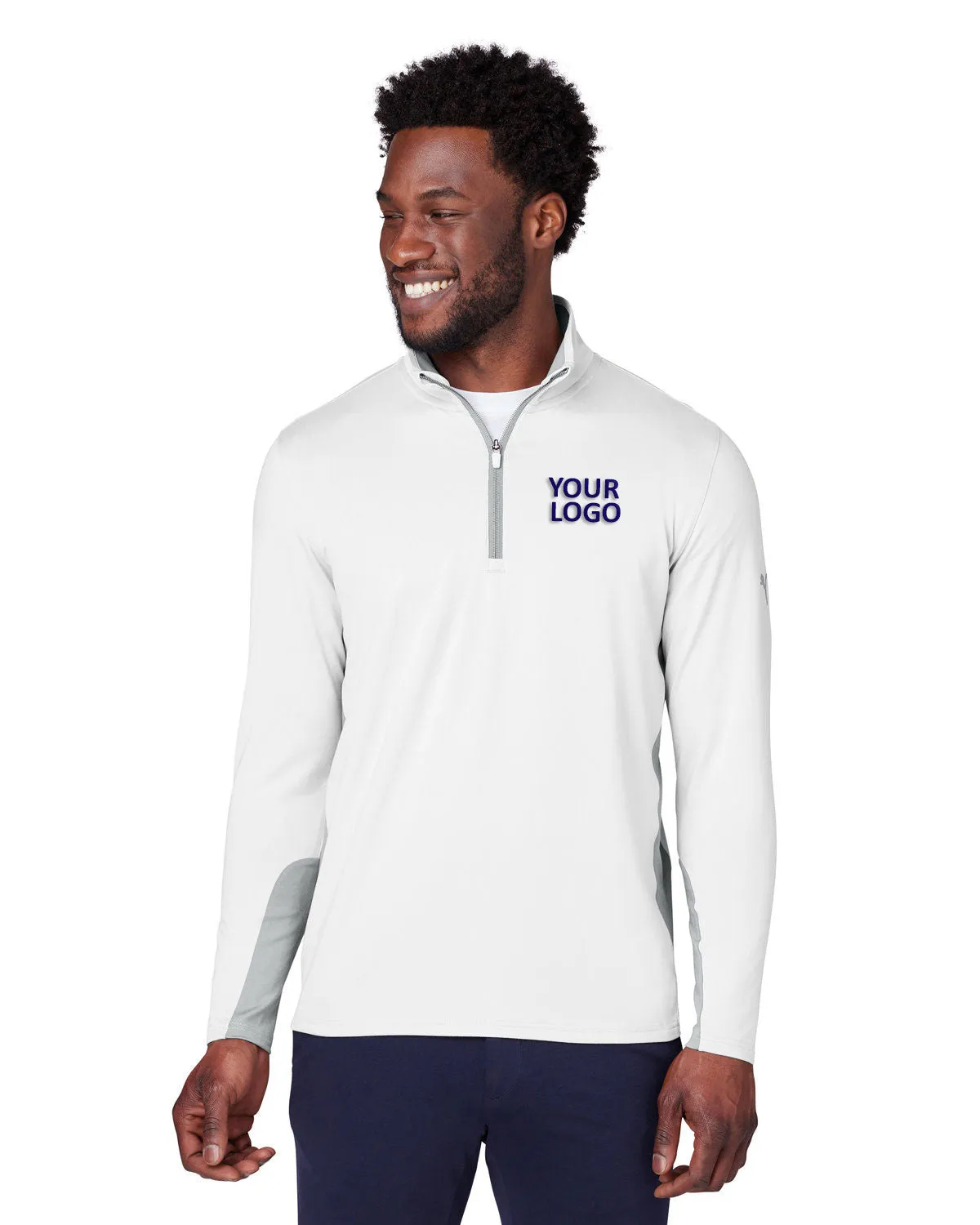 Custom Puma Men's Gamer Golf Quarter-Zip, Bright White