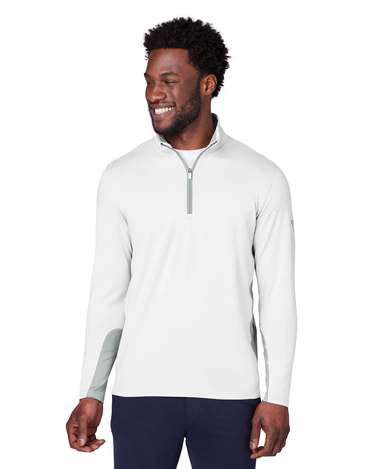 Custom Puma Men's Gamer Golf Quarter-Zip, Bright White