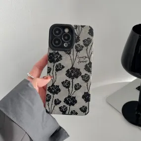 Cute Rose Pattern Leather Phone Case for iPhone 7, 8 Plus, X, XS Max, XR, 11, 12, 13, 14 Pro Max, and 14 Plus