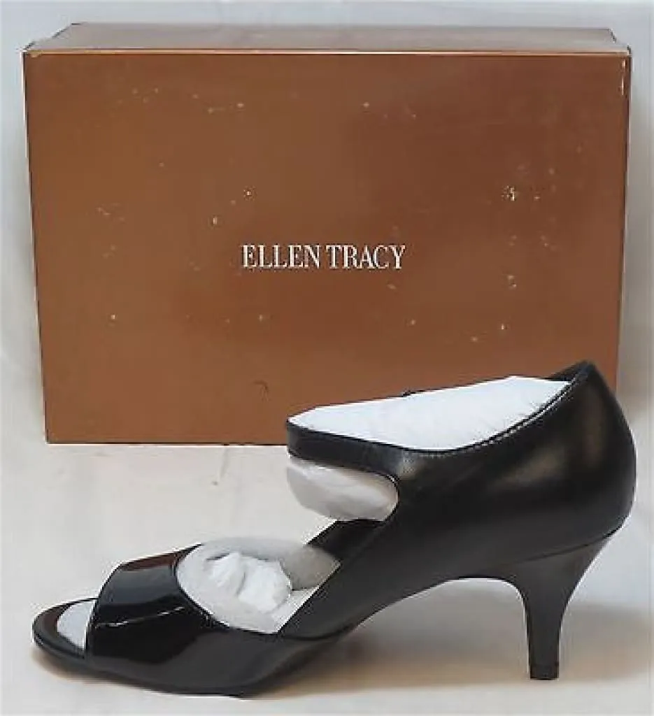 ELLEN TRACY Women's Faith Open Toe Pumps - Black Leather-