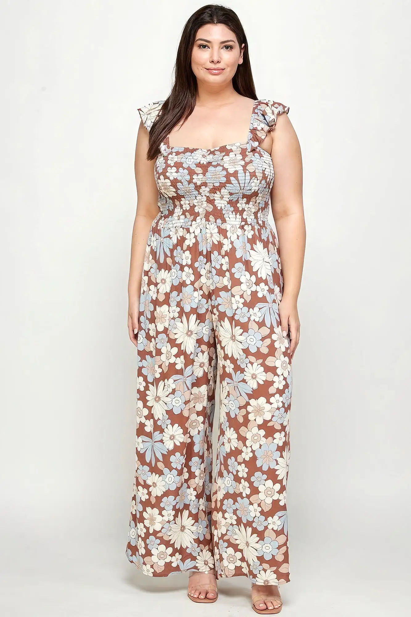 Floral Print Smocked Jumpsuit