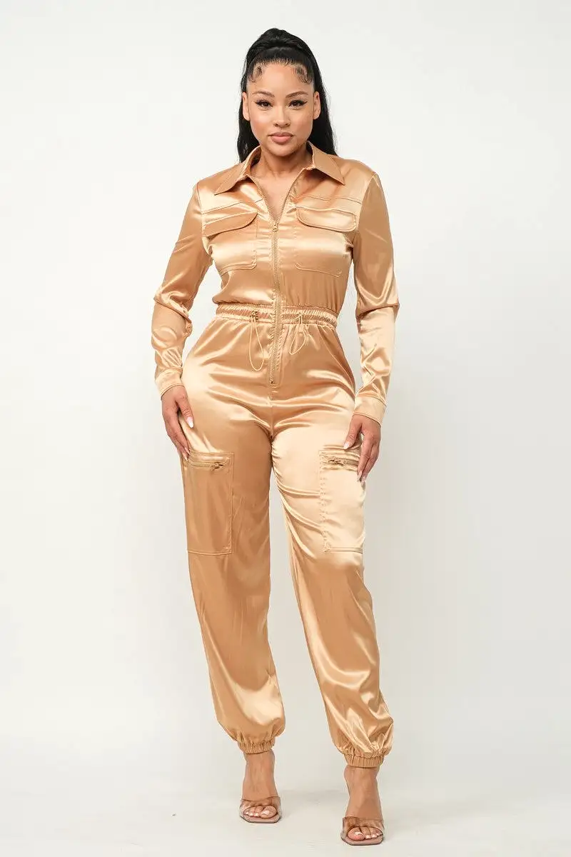 Front Zipper Pockets Top And Pants Jumpsuit