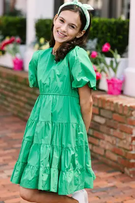 Girls: All True Kelly Green Tiered Dress