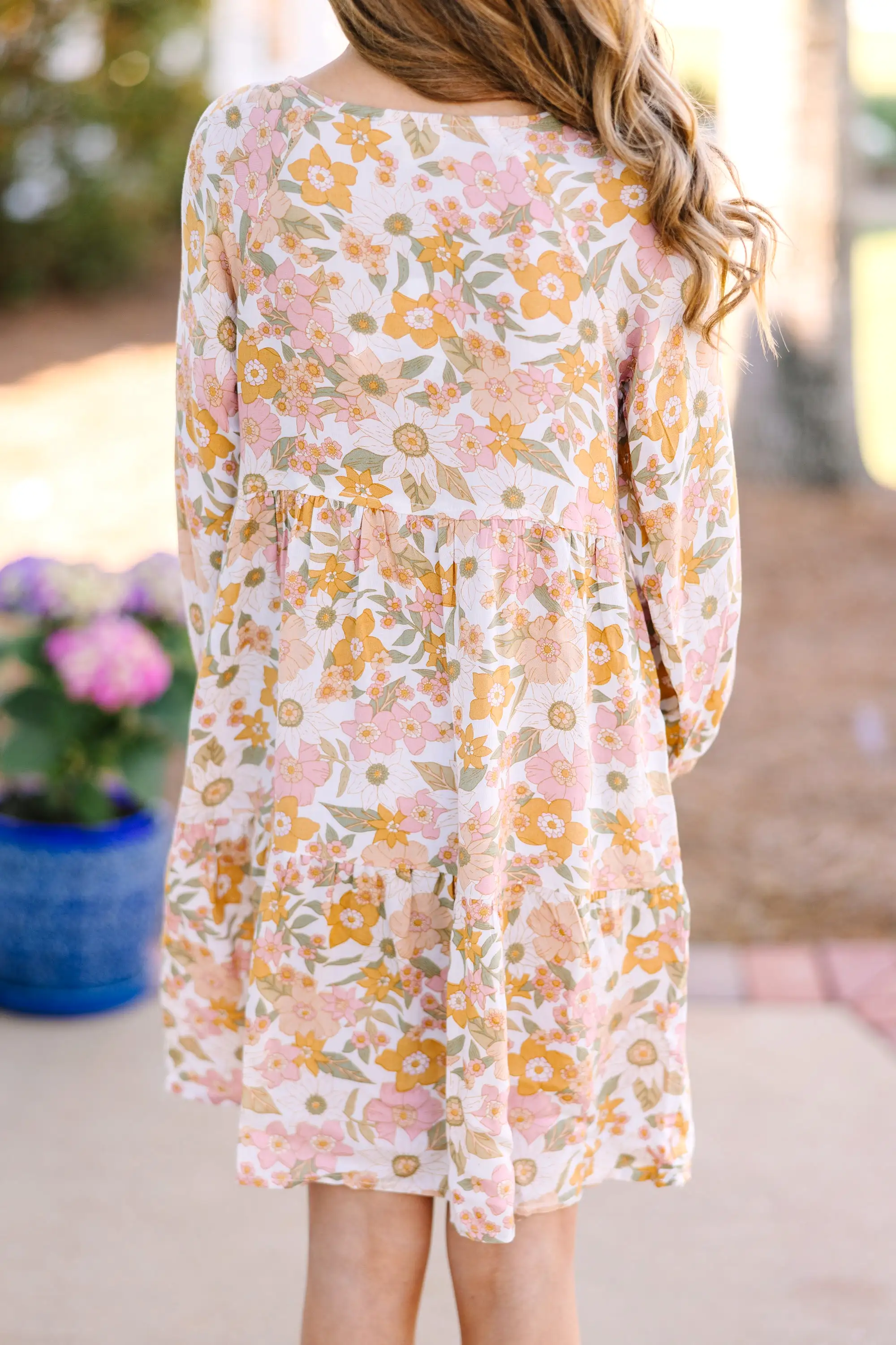 Girls: Get Moving Mustard Yellow Floral Dress