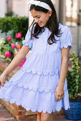 Girls: Perfectly Paired Light Blue Striped Dress