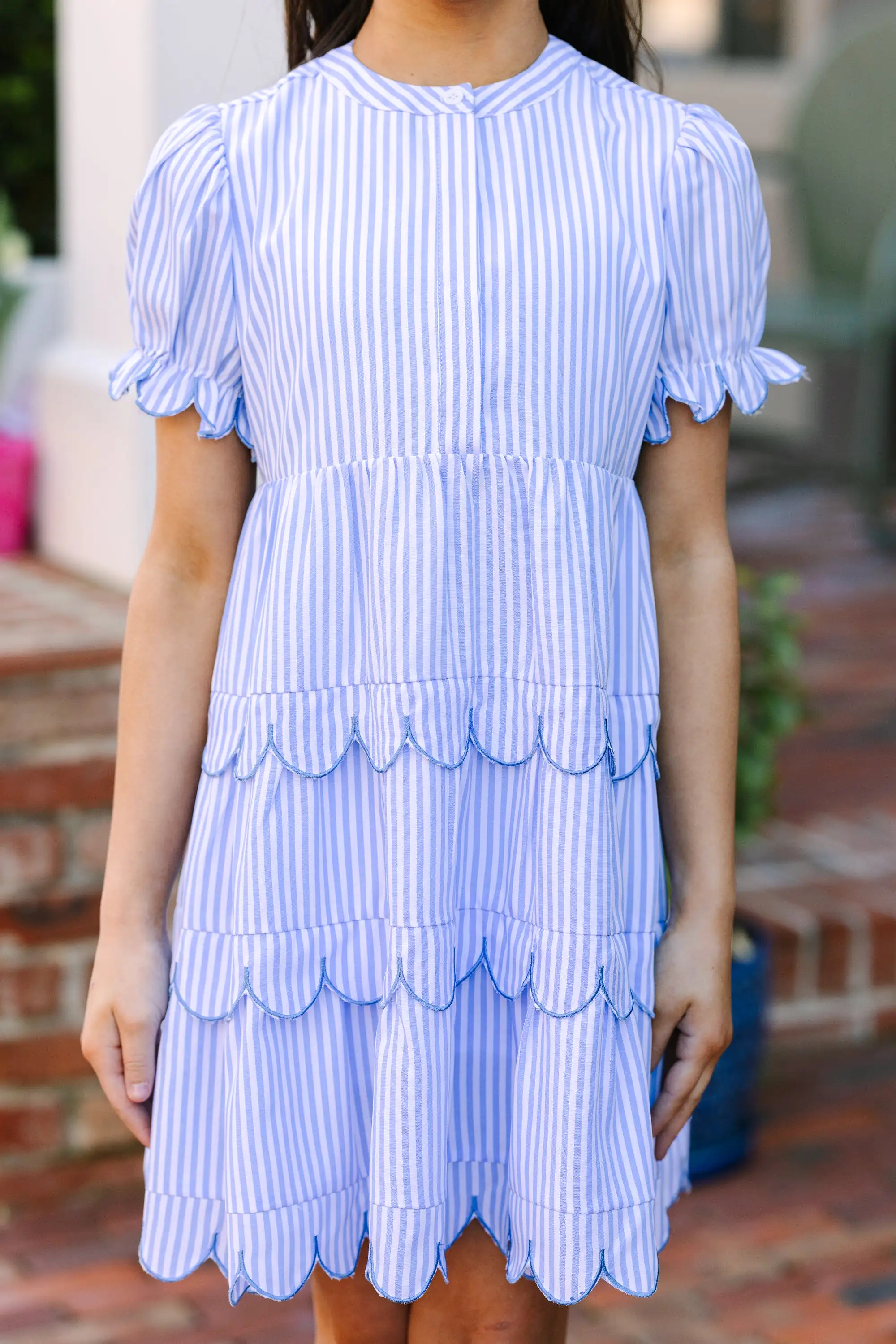 Girls: Perfectly Paired Light Blue Striped Dress