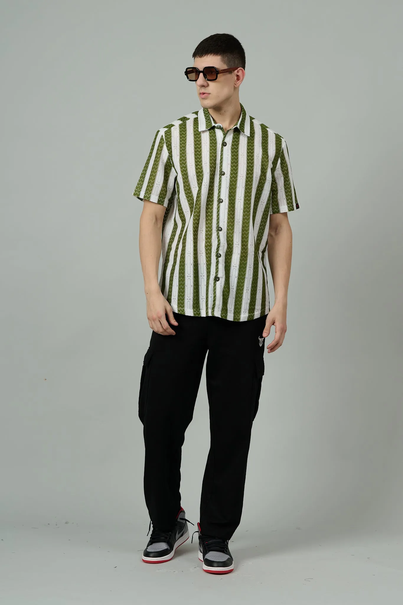 Green & White Multi Striped Casual Shirt for Men